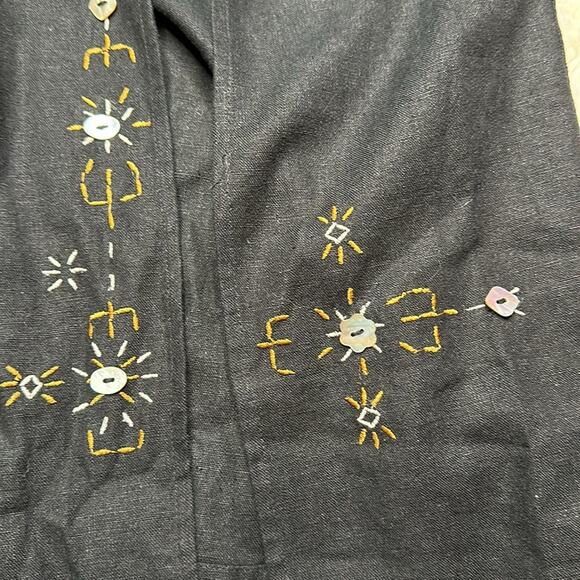 Requirements Linen Blend Black Midi Skirt Embroidered Details Beaded Design O3 - Picture 9 of 10